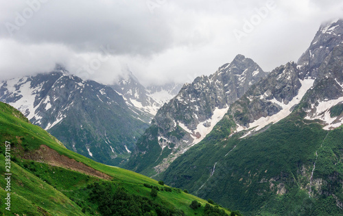 Fototapeta Naklejka Na Ścianę i Meble -  Dombay, Karachay-Cherkess Republic, Dombay mountain in summer, beautiful mountain landscape