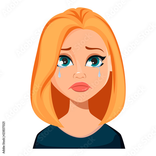 Face expression of woman with blond hair