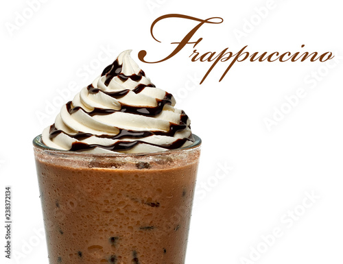 Vanilla frappuccino on white background with copy space photo