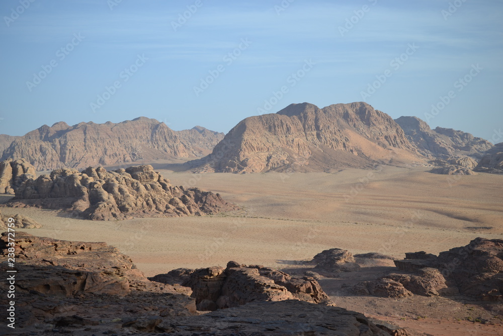 Desert tour through sand dunes of Wadi Rum wilderness, Jordan, Middle East, hiking, climbing, driving