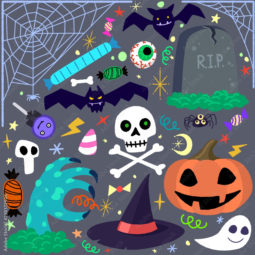 Halloween elements set. Vector cartoon illustration.