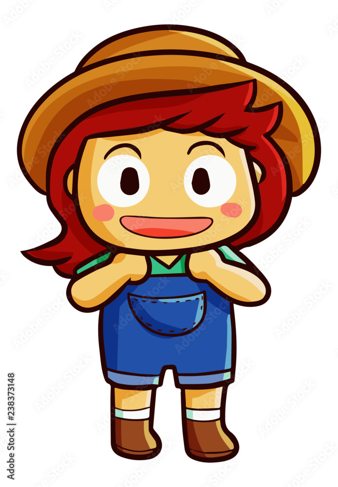 Funny and cute little farmer girl laughing happily - vector. Funny and cute little farmer girl laughing happily - vector.