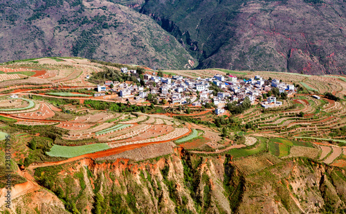 Kunming Dongchuan colored terraces landscape, attracting many domestic and foreign tourists every year to go travel in China photo