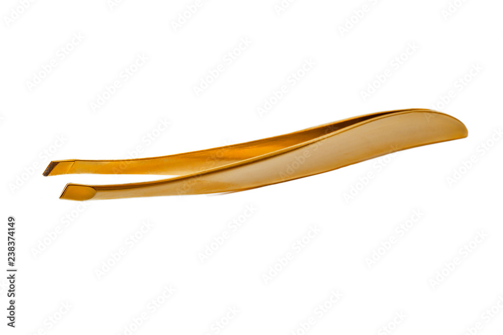 Professional stainless steel tweezer isolated on white background. Metallic tweezers for eyebrows isolated on the white background. Professional stainless steel tweezer isolated on white background. Metallic tweezers for eyebrows isolated on the white background.
