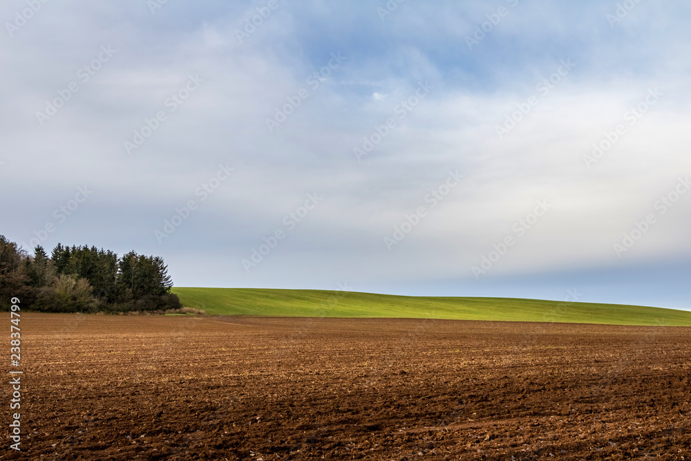Autumn countryside with field, forest and blue sky Autumn countryside with field, forest and blue sky