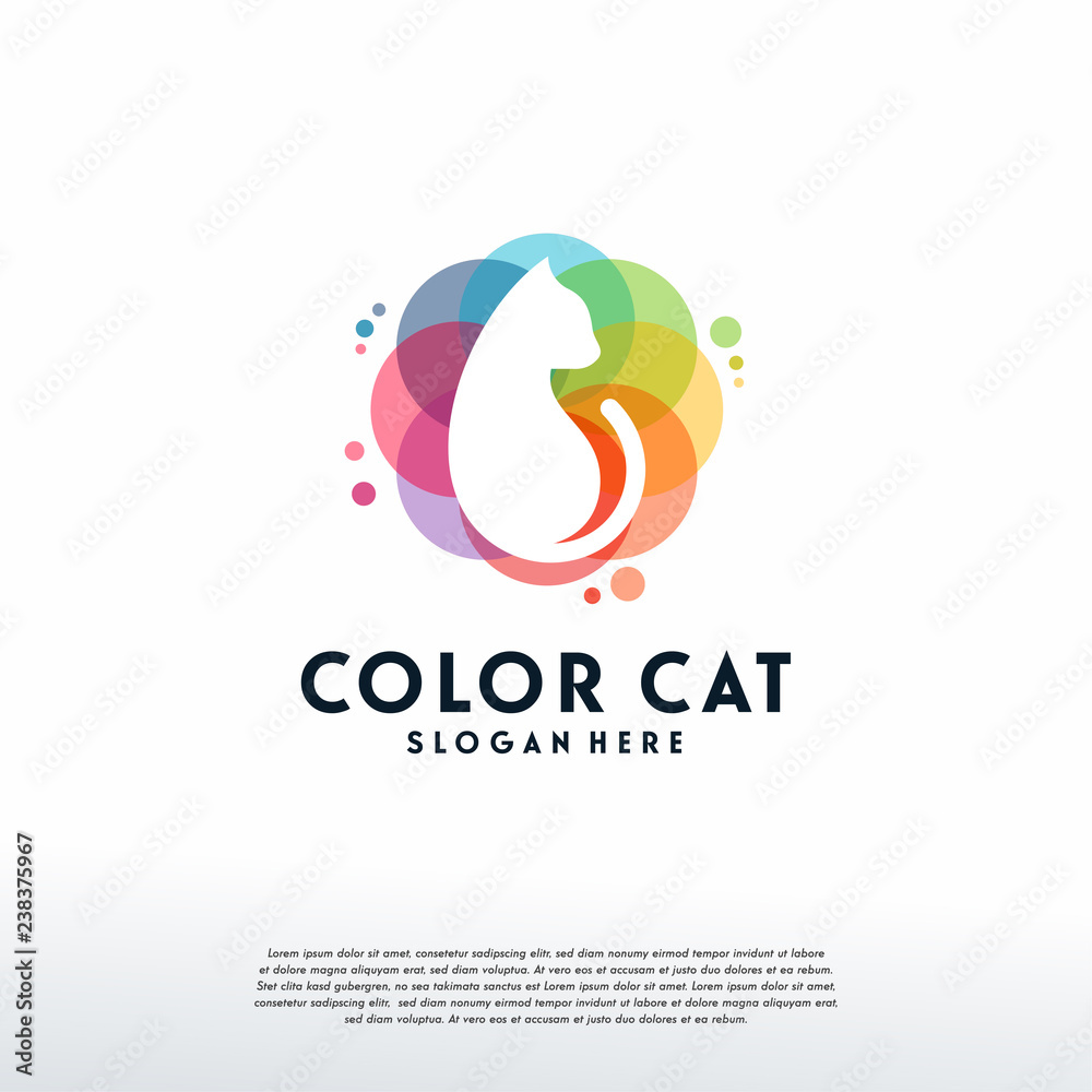 Colorful Cat logo vector, Kitten logo designs template, design concept, logo, logotype element for template