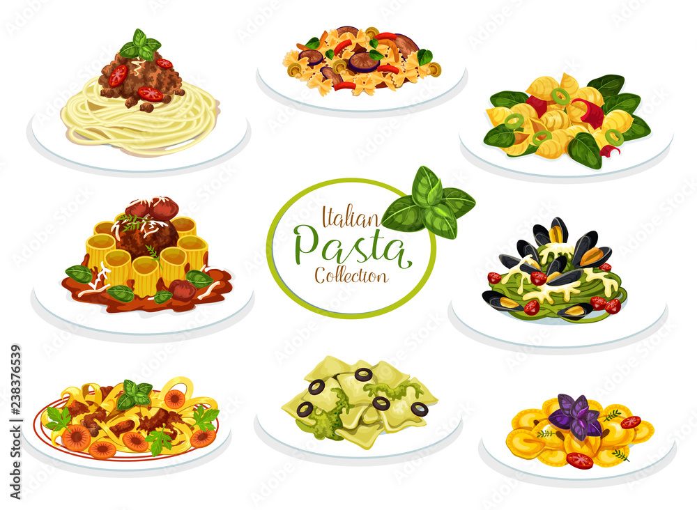Italian pasta, spaghetti and macaroni dishes Italian pasta, spaghetti and macaroni dishes