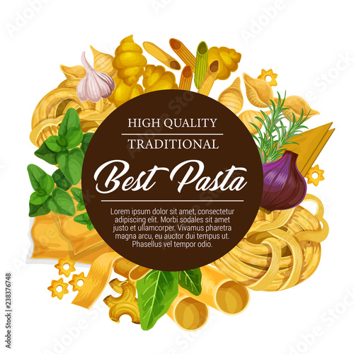 Italian pasta and spaghetti food with spices