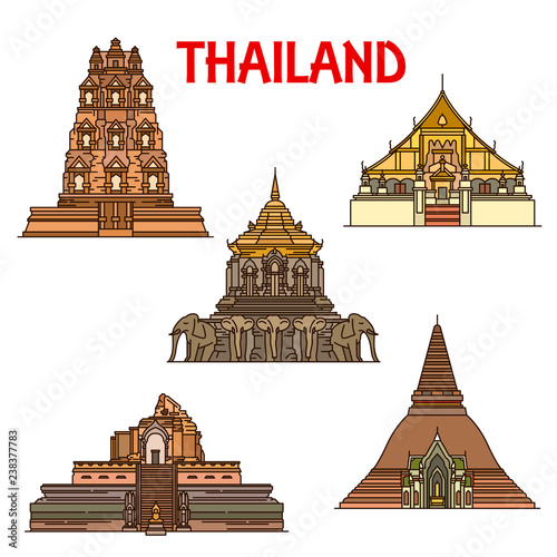 Thai temples and stupas icons. Travel landmark