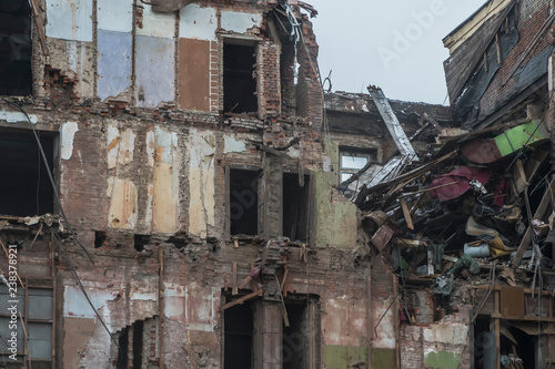 the interior of the destroyed building