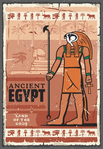 Ancient Egypt Horus god, hieroglyphics. Religion