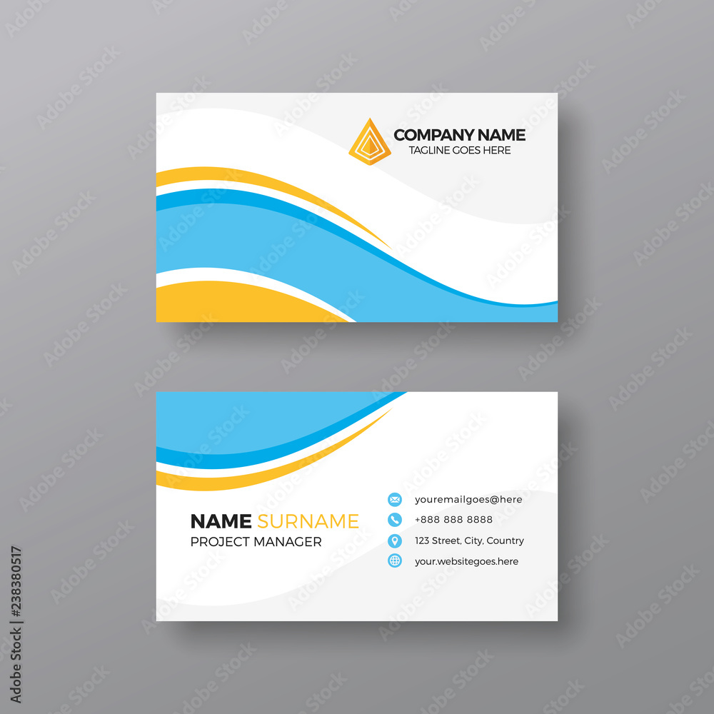 Simple business card template with blue and yellow details