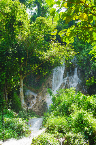 beautiful limestone waterfall forest with soft water