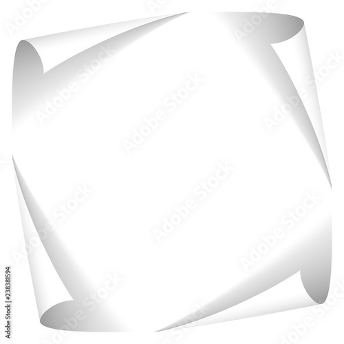 White paper sheet with 4 curled corners. Realistic transparent shadow. Set, collection. Vector design illustration