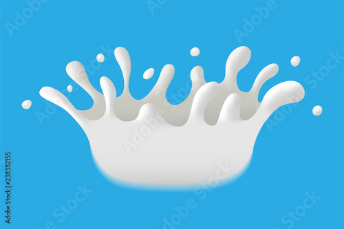 Milk Splash isolated on blue background. Natural dairy product, milk, yoghurt or cream. Realistic design element. Vector EPS illustration.