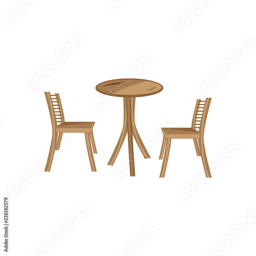 A set of decorative furniture. A table is two chairs. Vector illustration.