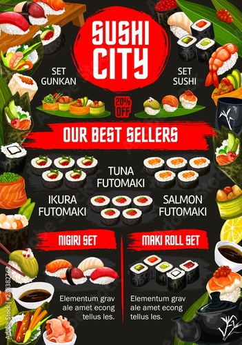 Japanese sushi bar Asian food dishes menu