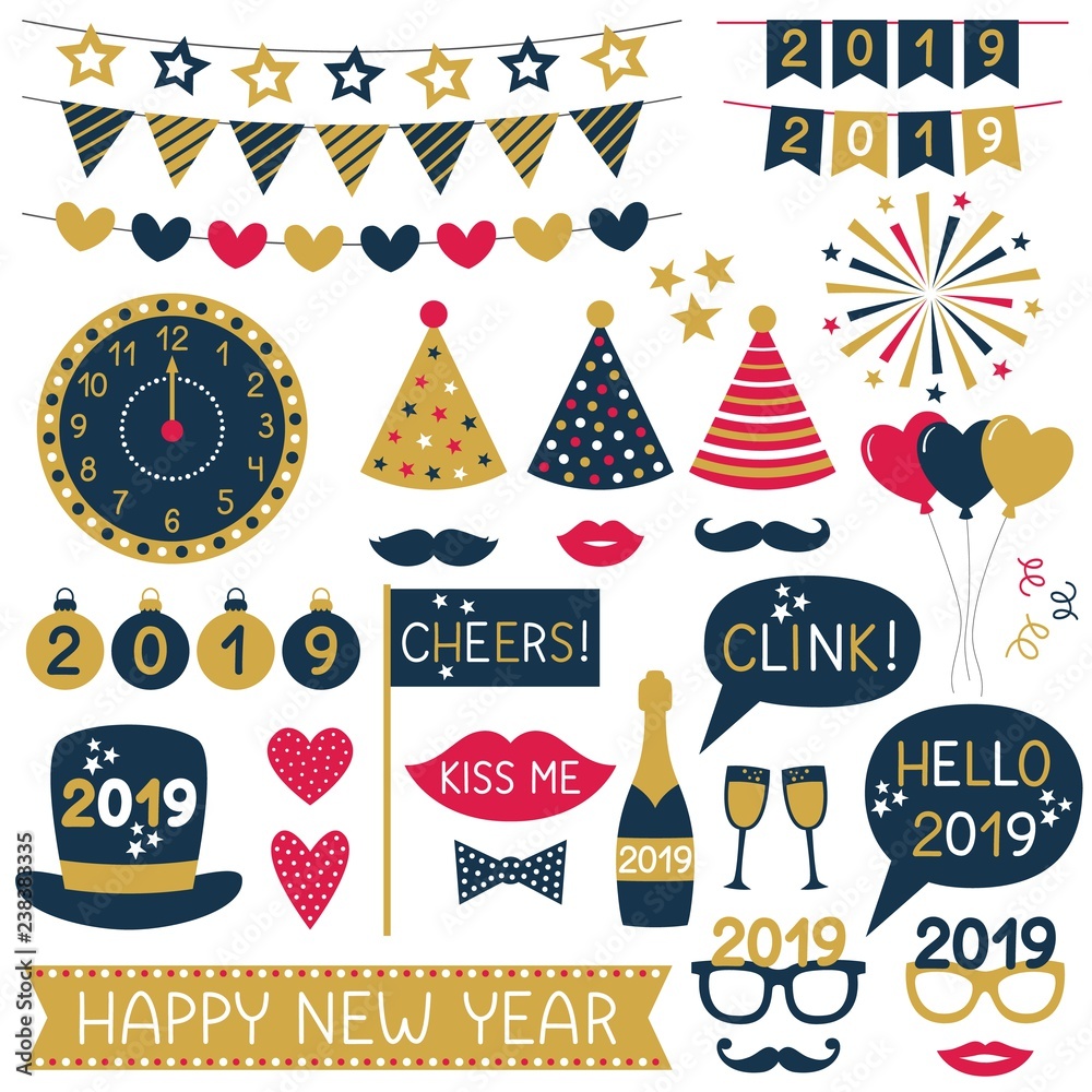 New Year 2019 party props and bunting set