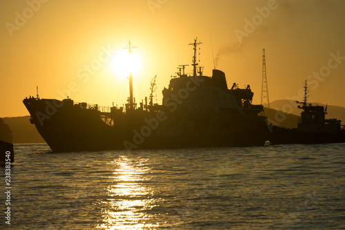 Seascape with ships against the evening sky