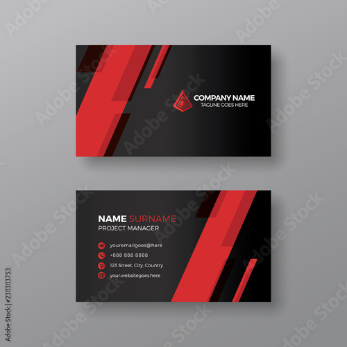 Elegant black business card template with red details