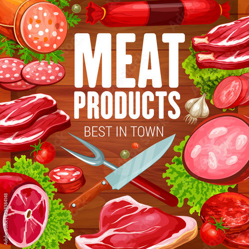 Butcher meat and sausages grocery products shop