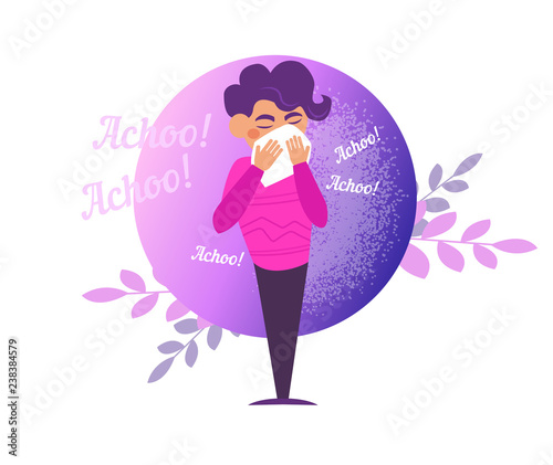 Sneeze, flu, disease, infection, spread Vector. Cartoon. Isolated art on white background. Flat