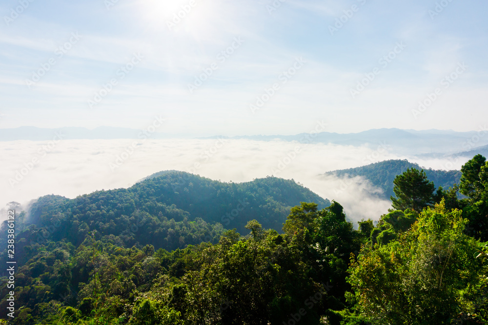 Beautiful horizon and sea of mist in the winter season of Thailand