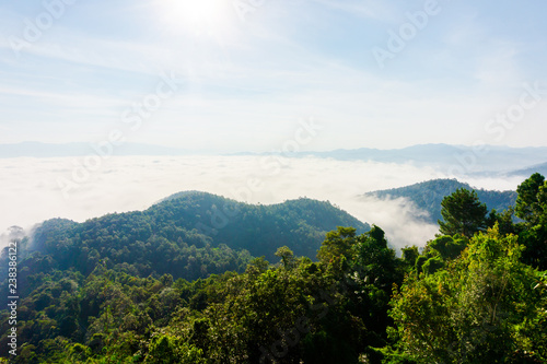 Beautiful horizon and sea of mist in the winter season of Thailand