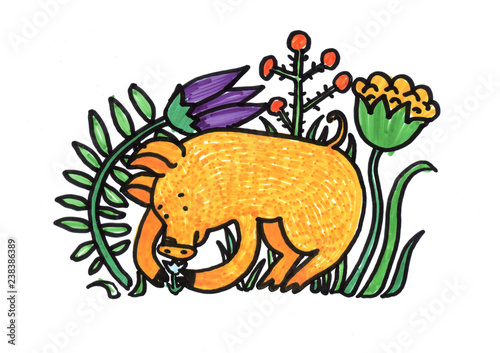 Chinese New Year Pig Illustrations Chinese New Year Of Pig Doodle Marker Style Graphic photo