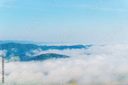Beautiful horizon and sea of mist in the winter season of Thailand