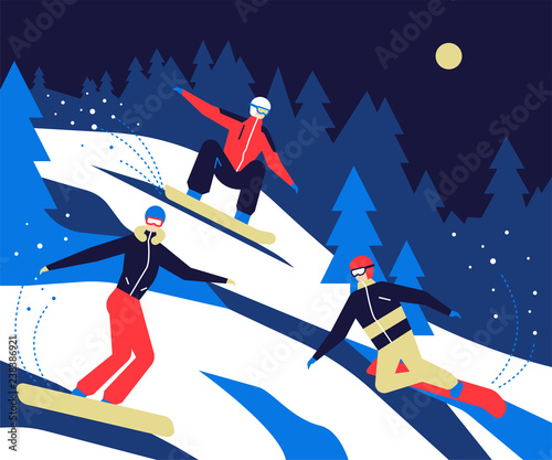 Winter sports, snowboarding - flat design style colorful illustration
