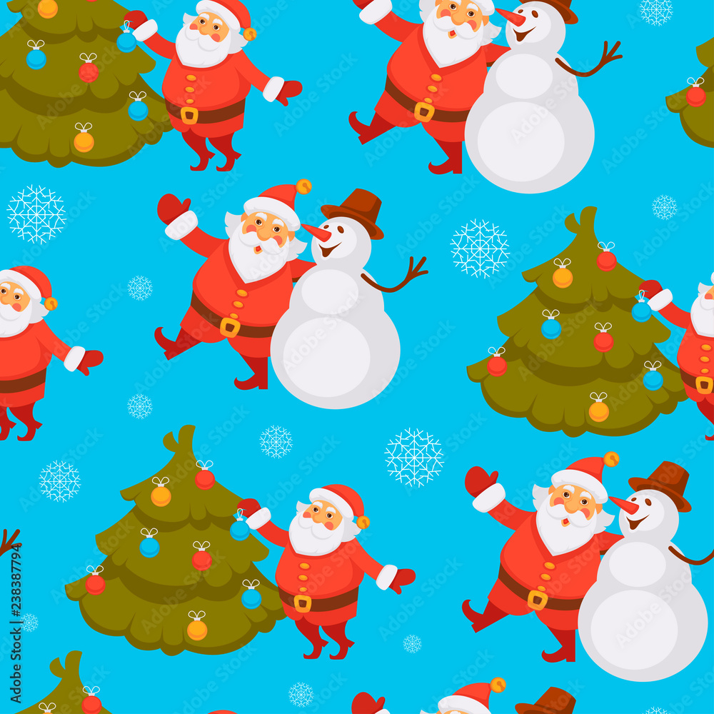Santa Claus seamless pattern winter character having fun vector Santa Claus seamless pattern winter character having fun vector
