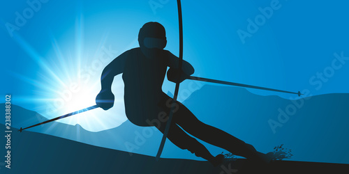 Lors d’une compétition de slalom, un skieur expérimenté, descend une piste de ski  à toute vitesse