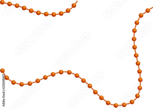 Gold beads on a white background. A beautiful chain of yellow color. Net beads are realistic. Decorative element from golden ball design