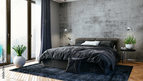 3d render of beautiful bedroom interior photo