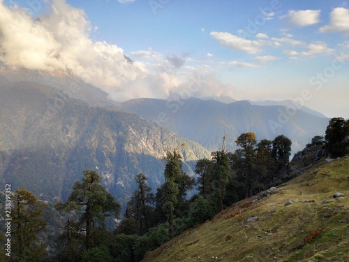 Travelling,Trekking in lapse of Nature.The awesome scenery the mother nature painted. Triund in Dharamsala sit at 10000ft and these view satisfies you 9KM trekking journey to the top for a cup of tea. photo