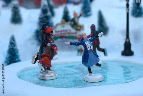 Wallpaper Mural Christmas decorations, dummy toys, set on a miniature park and buildings background Torontodigital.ca