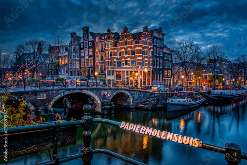 Canal houses after sunset.