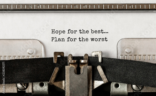 Text Hope for the best Plan for the worst typed on retro typewriter