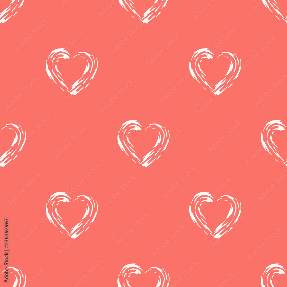 Abstract seamless vector background with hearts in Living Coral color. Abstract seamless vector background with hearts in Living Coral color.