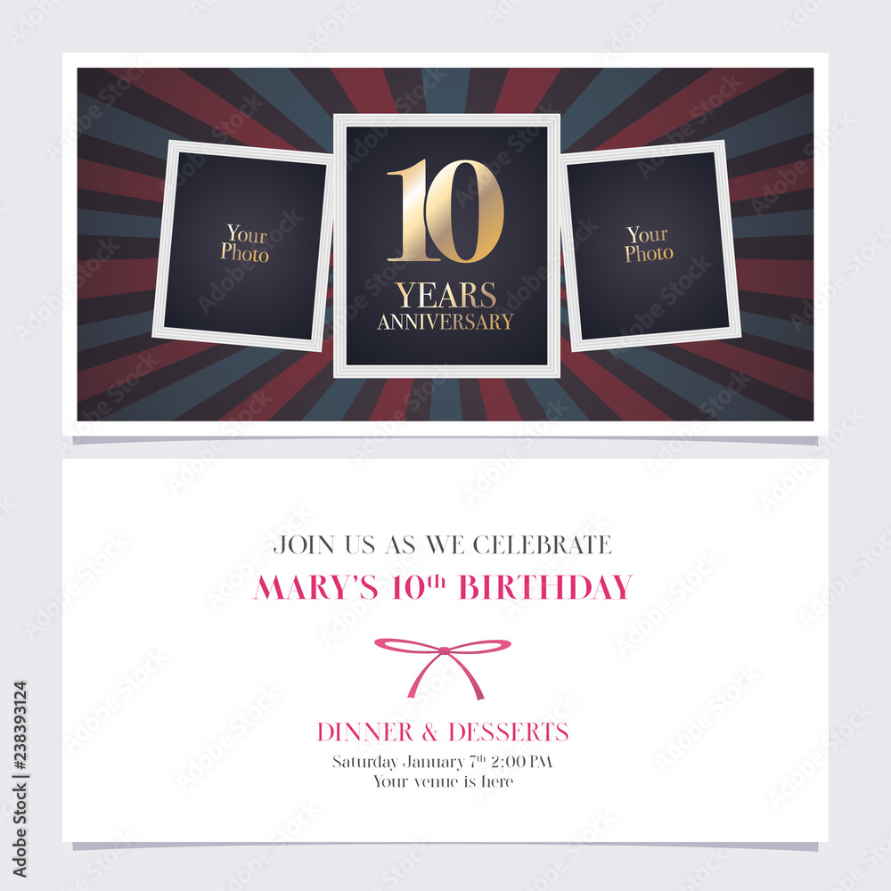 10 years anniversary invitation vector illustration. Graphic design element