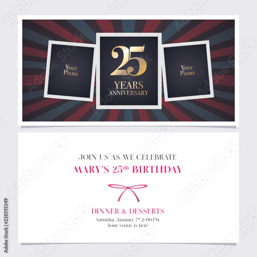 25 years anniversary invitation vector illustration. Graphic design element