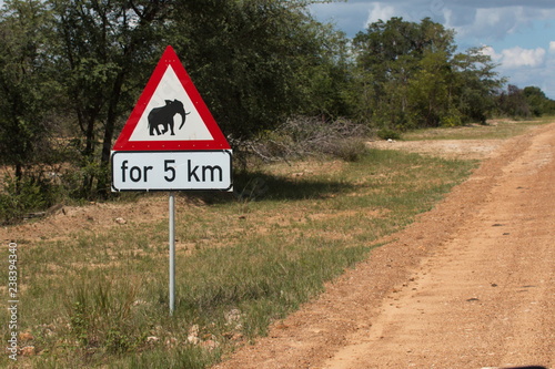 Traffic sign in Bwabwata National park in Namibia in Africa