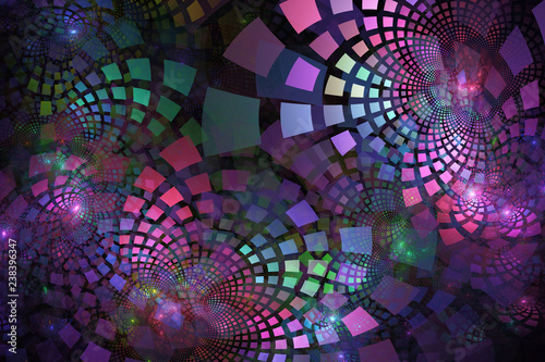 Fractal tiles in pastel colors curving out in groups and layers