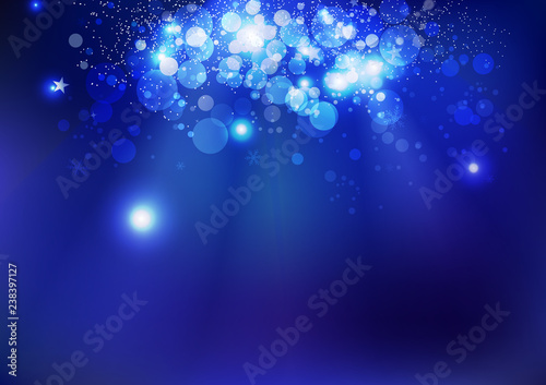Celebration, blue magic winter stars, fantasy Bokeh underwater and Christmas glowing sparkle scatter concept, party and event abstract background vector illustration