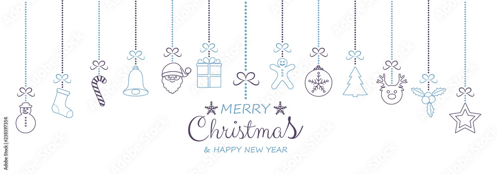 Design of Christmas banner with wishes and hand drawn ornaments. Vector. Design of Christmas banner with wishes and hand drawn ornaments. Vector.