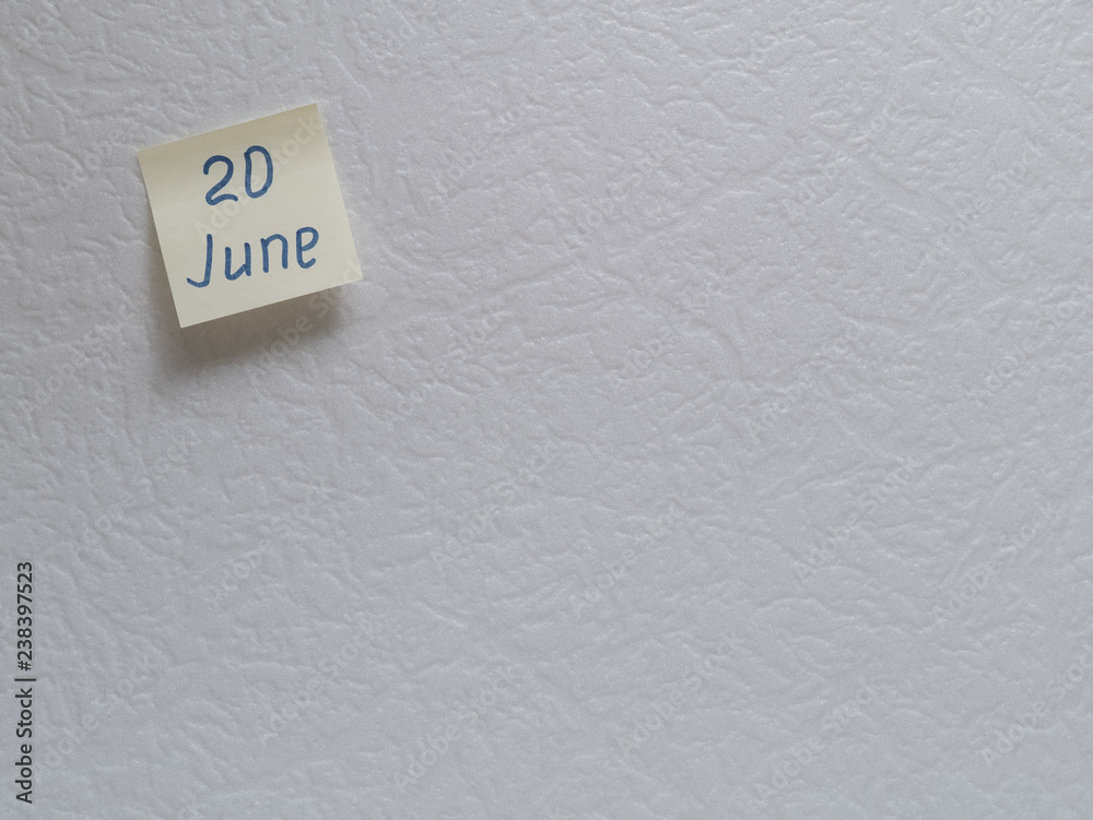 June 20, calendar date sticky note June 20, calendar date sticky note