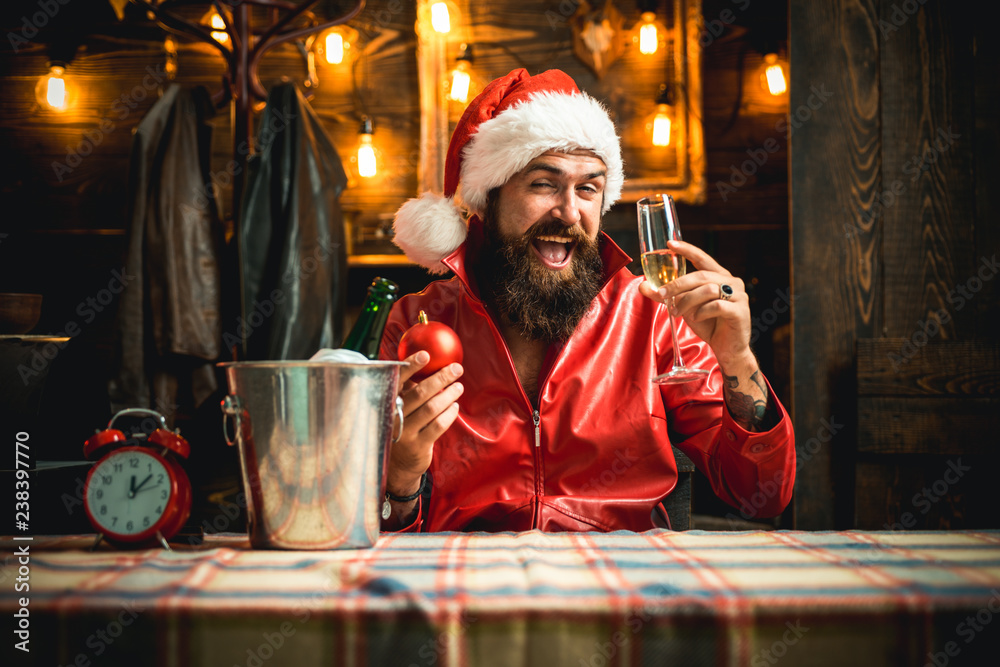 Champagne in hands Christmas men. Happy holiday and Christmas. Celebration New Year. Winter holiday and wekeend. Happy New Year. Champagne in hands Christmas men. Happy holiday and Christmas. Celebration New Year. Winter holiday and wekeend. Happy New Year.