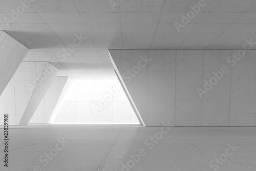 Abstract Empty space with white wall. Modern blank showroom with floor. Future concept. 3d rendering.