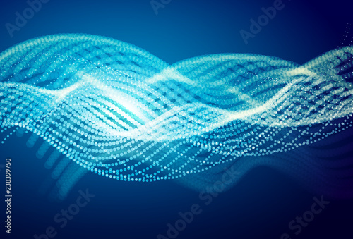 Abstract blue digital landscape with flowing particles. Cyber or technology background.